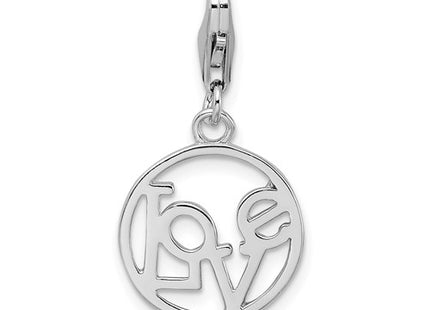 Amore La Vita Sterling Silver Rhodium-plated Polished LOVE in Open Circle Charm with Fancy Lobster Clasp