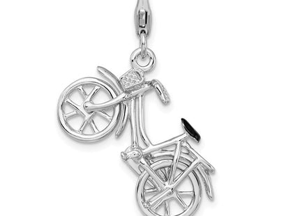 Amore La Vita Sterling Silver Rhodium-plated Polished 3-D Enameled Moveable Bicycle Charm with Fancy Lobster Clasp