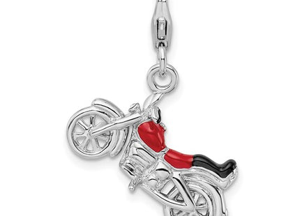 Amore La Vita Sterling Silver Rhodium-plated Polished 3-D Enameled Motorcycle Charm with Fancy Lobster Clasp