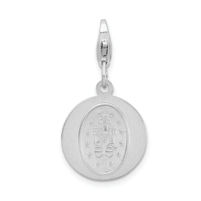 Amore La Vita Sterling Silver Rhodium-plated Polished Miraculous Medal Charm with Fancy Lobster Clasp, 37 x 15mm