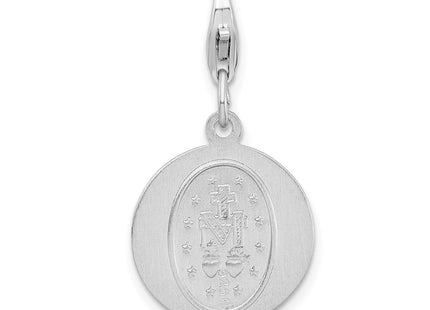 Amore La Vita Sterling Silver Rhodium-plated Polished Miraculous Medal Charm with Fancy Lobster Clasp (Style QCC495)