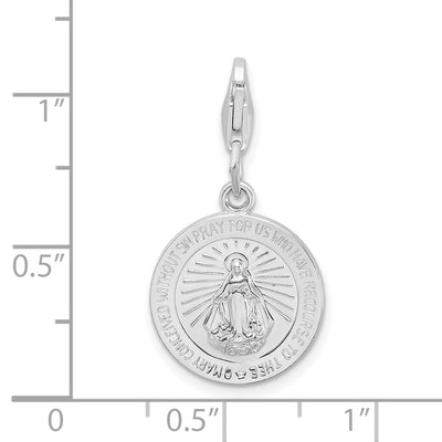 Amore La Vita Sterling Silver Rhodium-plated Polished Miraculous Medal Charm with Fancy Lobster Clasp, 37 x 15mm
