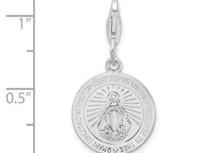 Amore La Vita Sterling Silver Rhodium-plated Polished Miraculous Medal Charm with Fancy Lobster Clasp (Style QCC495)