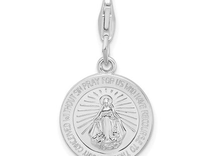 Amore La Vita Sterling Silver Rhodium-plated Polished Miraculous Medal Charm with Fancy Lobster Clasp