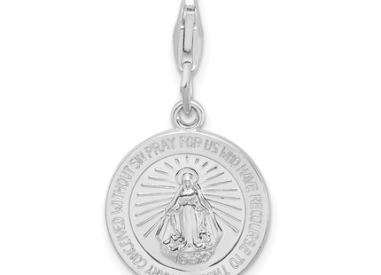 Amore La Vita Sterling Silver Rhodium-plated Polished Miraculous Medal Charm with Fancy Lobster Clasp (Style QCC495)
