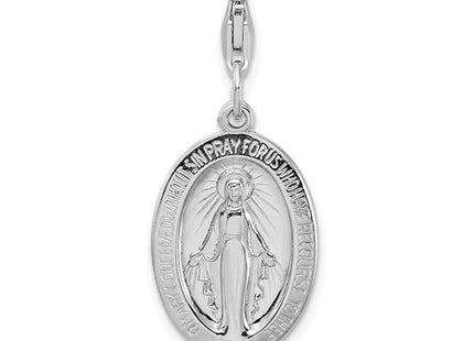 Amore La Vita Sterling Silver Rhodium-plated Polished Miraculous Medal Charm with Fancy Lobster Clasp