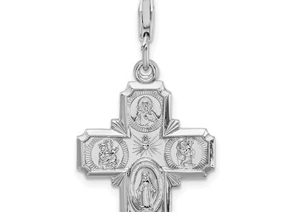 Amore La Vita Sterling Silver Rhodium-plated Polished 4-way Medal Charm with Fancy Lobster Clasp