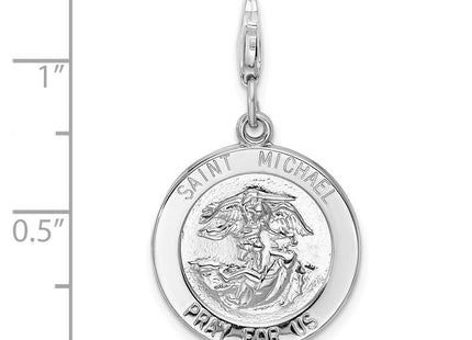 Amore La Vita Sterling Silver Rhodium-plated Polished Saint Michael Medal Charm with Fancy Lobster Clasp (Style QCC501)