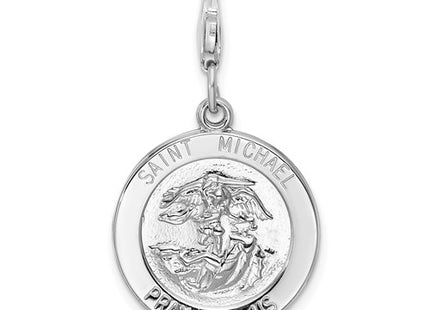 Amore La Vita Sterling Silver Rhodium-plated Polished Saint Michael Medal Charm with Fancy Lobster Clasp