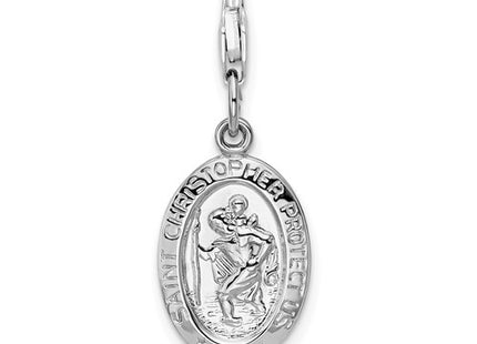 Amore La Vita Sterling Silver Rhodium-plated Polished Saint Christopher Medal Charm with Fancy Lobster Clasp