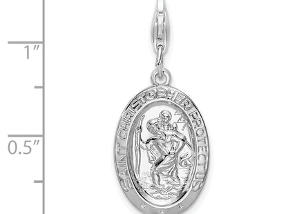 Amore La Vita Sterling Silver Rhodium-plated Polished Saint Christopher Medal Charm with Fancy Lobster Clasp, 41 x 13mm