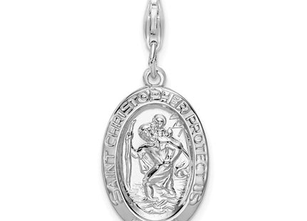 Amore La Vita Sterling Silver Rhodium-plated Polished Saint Christopher Medal Charm with Fancy Lobster Clasp