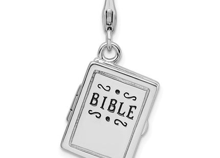 Amore La Vita Sterling Silver Rhodium-plated Polished 3-D Moveable Enameled Bible Charm with Fancy Lobster Clasp