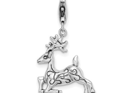 Amore La Vita Sterling Silver 3-D Polished Reindeer Charm with Fancy Lobster Clasp