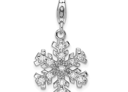 Amore La Vita Sterling Silver Rhodium-plated Polished Glass Stone Snowflake Charm with Fancy Lobster Clasp