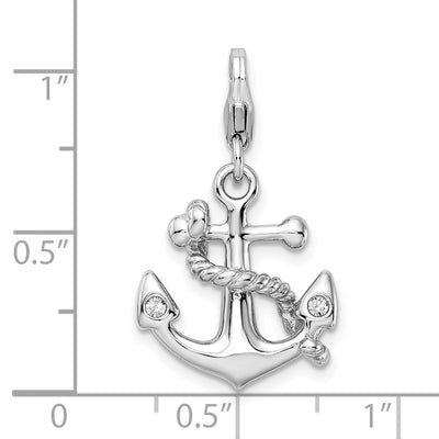 Amore La Vita Sterling Silver Rhodium-plated Polished 3-D Enameled Swarovski Crystal Anchor Charm with Fancy Lobster Clasp