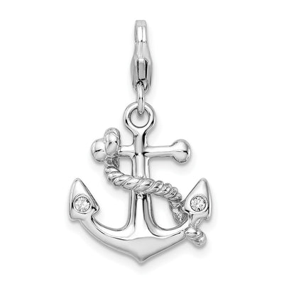 Sterling silver crystal anchor charm
