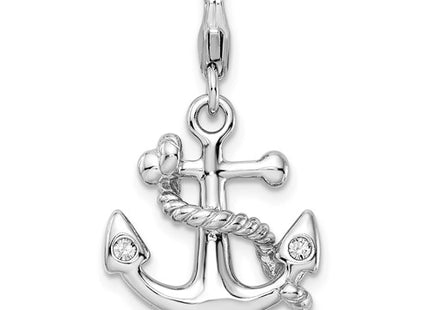Amore La Vita Sterling Silver Rhodium-plated Polished 3-D Enameled Swarovski Crystal Anchor Charm with Fancy Lobster Clasp