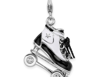 Amore La Vita Sterling Silver Rhodium-plated Polished 3-D Moveable Enameled Roller Skate Charm with Fancy Lobster Clasp