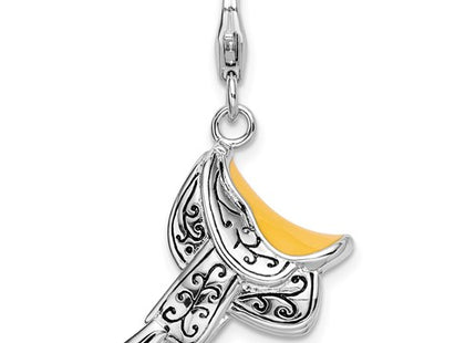 Amore La Vita Sterling Silver Rhodium-plated Polished 3-D Enameled Saddle Charm with Fancy Lobster Clasp