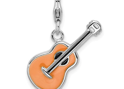 Amore La Vita Sterling Silver Rhodium-plated Polished 3-D Enameled Guitar Charm with Fancy Lobster Clasp