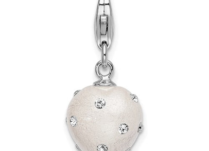 Amore La Vita Sterling Silver Rhodium-plated Polished 3-D White Ferido Stellux Crystal Heart Charm with Fancy Lobster Clasp