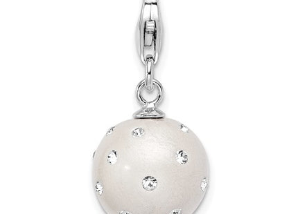 Amore La Vita Sterling Silver Rhodium-plated Polished 3-D White Ferido Stellux Crystal Ball Charm with Fancy Lobster Clasp