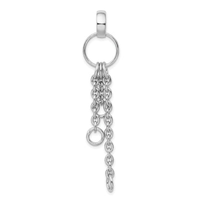 Amore La Vita Sterling Silver Rhodium-plated Polished Circle with Cable Chain Dangles Charm Carrier Pendant, 78 x 14mm