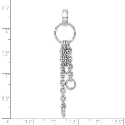 Amore La Vita Sterling Silver Rhodium-plated Polished Circle with Cable Chain Dangles Charm Carrier Pendant, 78 x 14mm