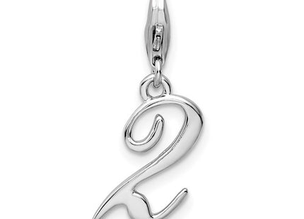 Amore La Vita Sterling Silver Rhodium-plated Polished Number 2 Charm with Fancy Lobster Clasp