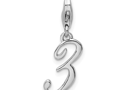 Amore La Vita Sterling Silver Rhodium-plated Polished Number 3 Charm with Fancy Lobster Clasp