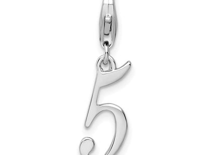 Amore La Vita Sterling Silver Rhodium-plated Polished Number 5 Charm with Fancy Lobster Clasp