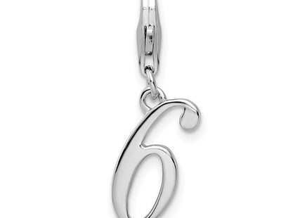 Amore La Vita Sterling Silver Rhodium-plated Polished Number 6 Charm with Fancy Lobster Clasp