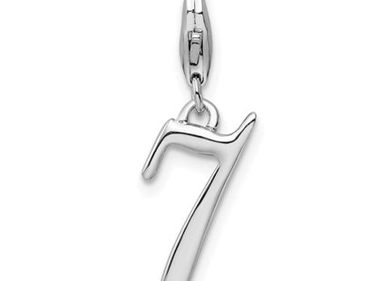 Amore La Vita Sterling Silver Rhodium-plated Polished Number 7 Charm with Fancy Lobster Clasp