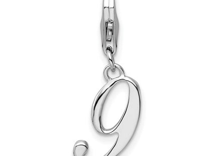 Amore La Vita Sterling Silver Rhodium-plated Polished Number 9 Charm with Fancy Lobster Clasp