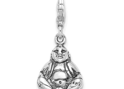 Amore La Vita Sterling Silver Rhodium-plated Polished 3-D Antiqued Buddha Charm with Fancy Lobster Clasp