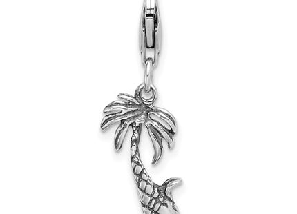 Amore La Vita Sterling Silver Rhodium-plated Polished 3-D Antiqued Palm Tree Charm with Fancy Lobster Clasp