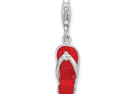 Amore La Vita Sterling Silver Rhodium-plated Polished 3-D Red Enameled Sandal Charm with Fancy Lobster Clasp