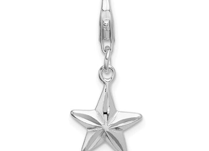 Amore La Vita Sterling Silver Rhodium-plated Polished 3-D Diamond-cut Star Charm with Fancy Lobster Clasp