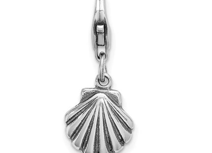 Amore La Vita Sterling Silver Rhodium-plated Polished Antiqued Clam Shell Charm with Fancy Lobster Clasp