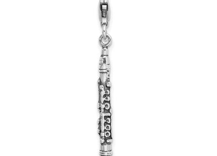 Amore La Vita Sterling Silver Rhodium-plated Polished 3-D Antiqued Clarinet Charm with Fancy Lobster Clasp