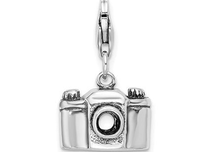 Amore La Vita Sterling Silver Rhodium-plated Polished 3-D Antiqued Camera Charm with Fancy Lobster Clasp
