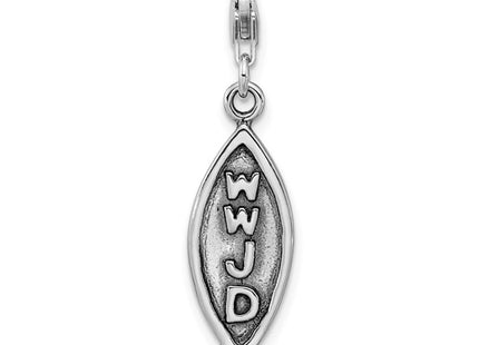 Amore La Vita Sterling Silver Rhodium-plated Polished Antiqued WWJD Ichthus Charm with Fancy Lobster Clasp