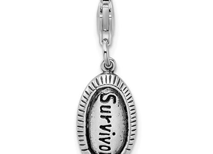 Amore La Vita Sterling Silver Rhodium-plated Polished Antiqued SURVIVOR Charm with Fancy Lobster Clasp