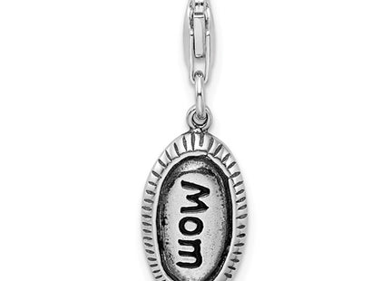 Amore La Vita Sterling Silver Rhodium-plated Polished Antiqued MOM Charm with Fancy Lobster Clasp