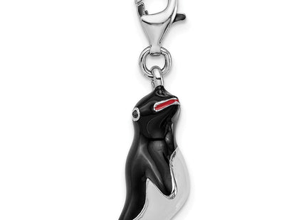 Amore La Vita Sterling Silver Rhodium-plated Polished 3-D Enameled Penguin Charm with Fancy Lobster Clasp (Style QCC709)