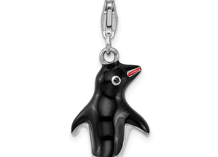 Amore La Vita Sterling Silver Rhodium-plated Polished 3-D Enameled Penguin Charm with Fancy Lobster Clasp (Style QCC709)