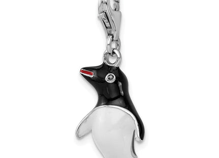 Amore La Vita Sterling Silver Rhodium-plated Polished 3-D Enameled Penguin Charm with Fancy Lobster Clasp (Style QCC709)