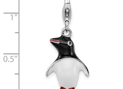 Amore La Vita Sterling Silver Rhodium-plated Polished 3-D Enameled Penguin Charm with Fancy Lobster Clasp (Style QCC709)