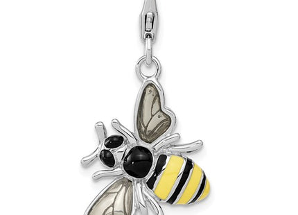 Amore La Vita Sterling Silver Rhodium-plated Polished Enameled 3-D Bubble Bee Charm with Fancy Lobster Clasp